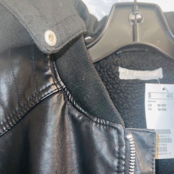 NWT H&M vegan leather cafe racer jacket w/removable hood - Picture 3 of 6